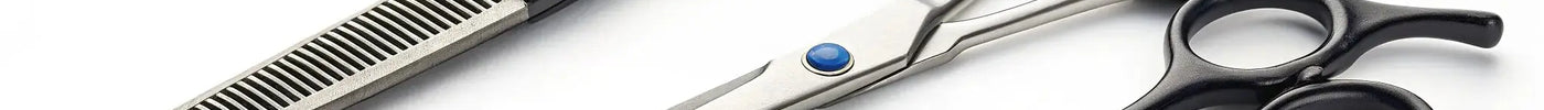 A selection of the best Japanese steel shears for barbers with ergonomic handles.