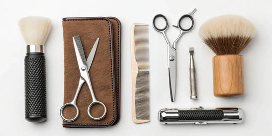 Essential wholesale barber supplies including clippers, scissors, and combs.