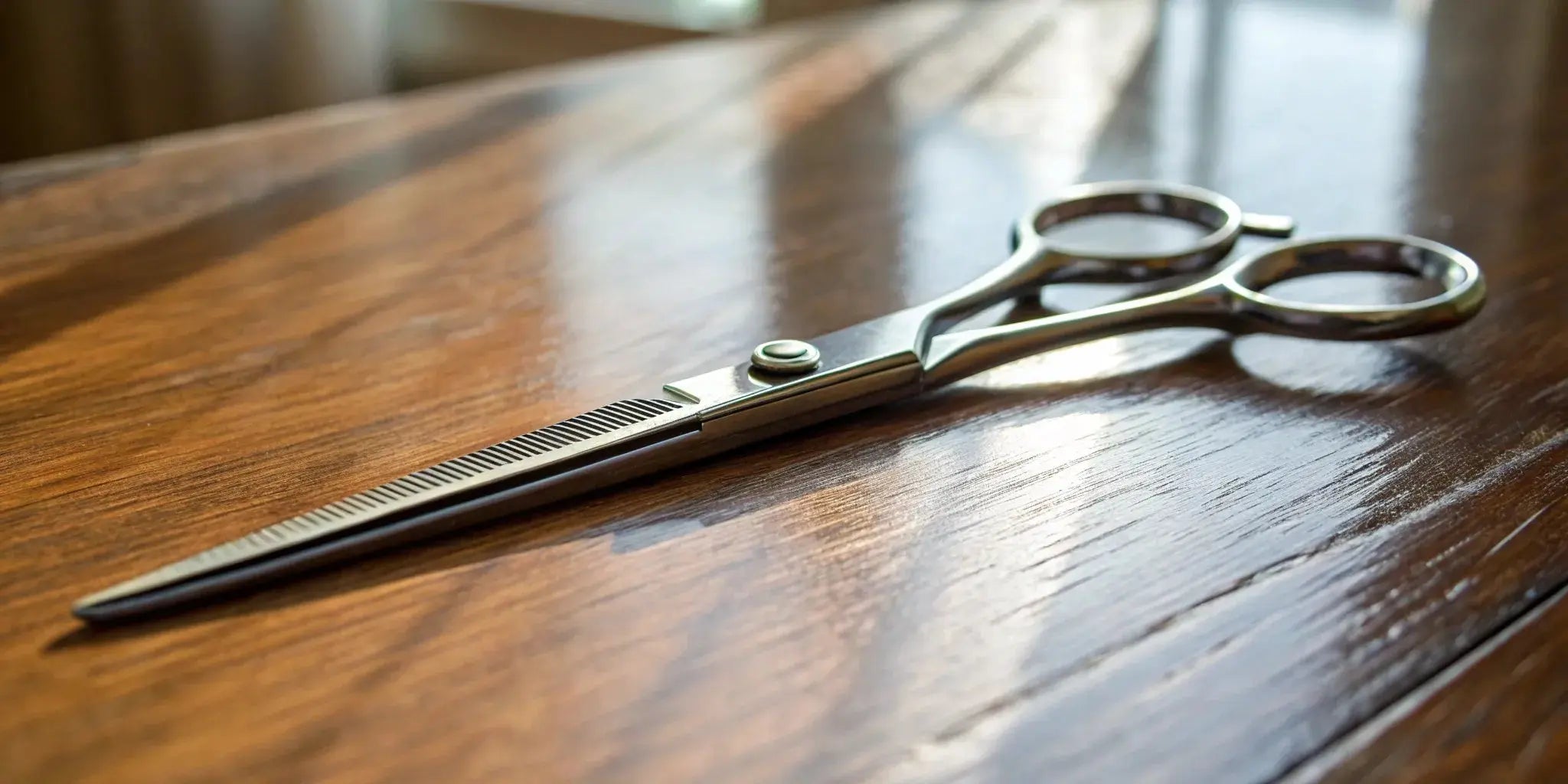 A pair of Kamisori shears on a table with a coupon code for a discount.