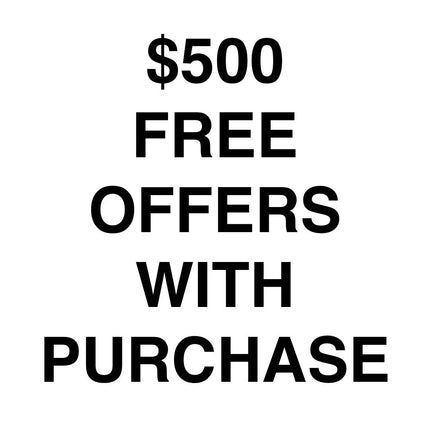 A luxurious barber station featuring high-end tools and gift-wrapped rewards, showcasing the "$500 Free Offers with Purchase" promotion. Unlock the ultimate rewards online and in-store.