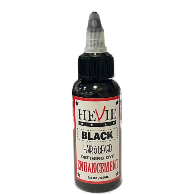 Bottle of Hevie Black Hair and Beard Defining Dye on a white background