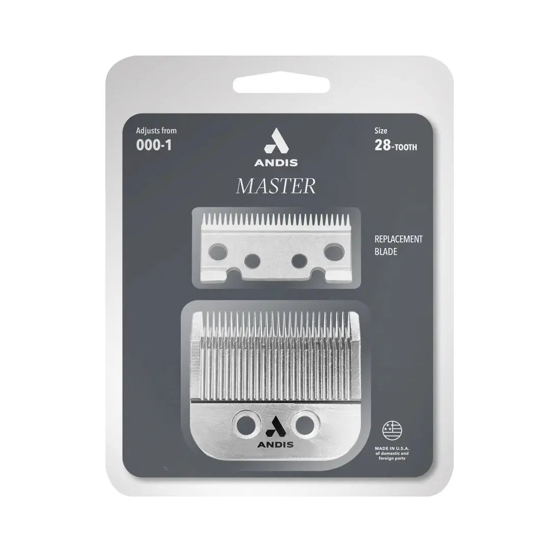 “Andis Master #28 Replacement Blade with packaging and item details”
