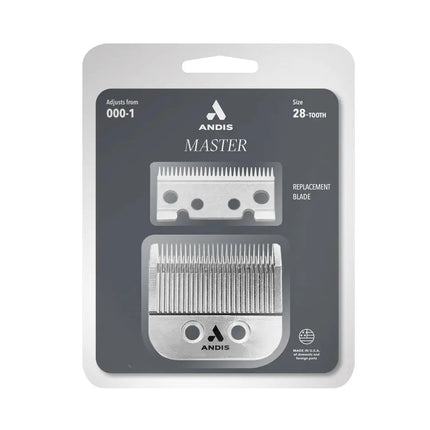 “Andis Master #28 Replacement Blade with packaging and item details”
