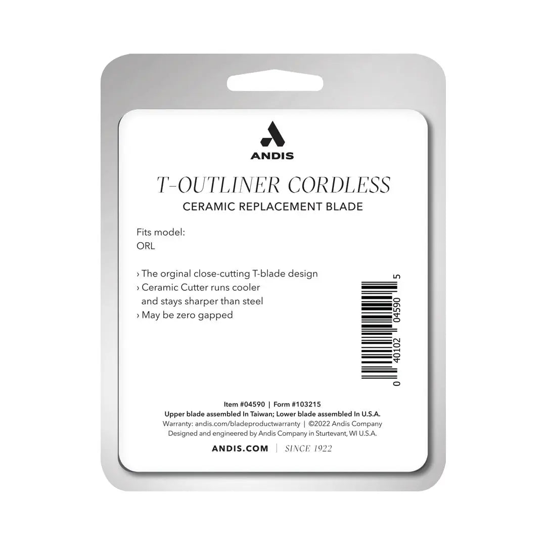 Andis T-Outliner Cordless ceramic replacement blade packaging on a white background
