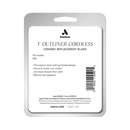 Andis T-Outliner Cordless ceramic replacement blade packaging on a white background