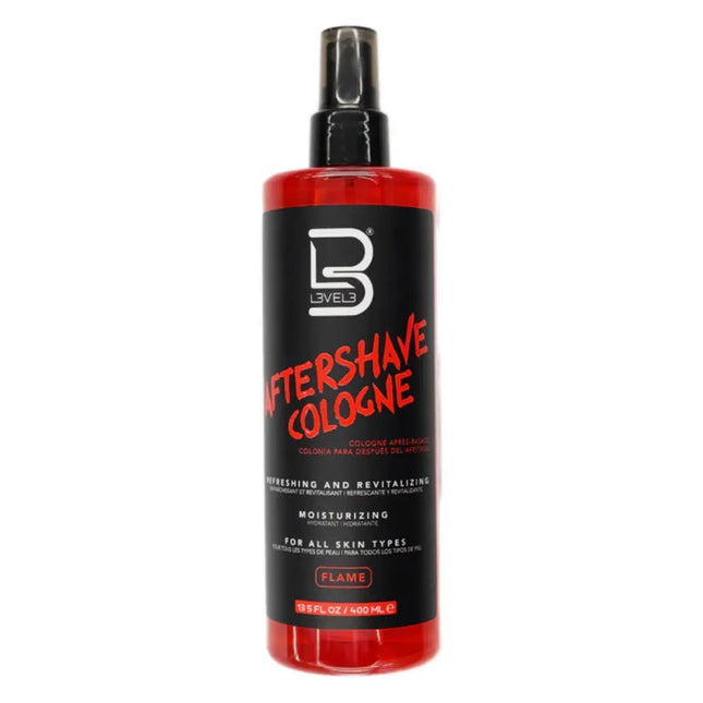 “Barber spraying Level 3 Flame After Shave Cologne onto client’s freshly shaved neck.”

