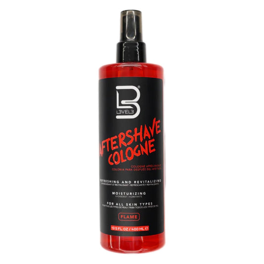 “Barber spraying Level 3 Flame After Shave Cologne onto client’s freshly shaved neck.”

