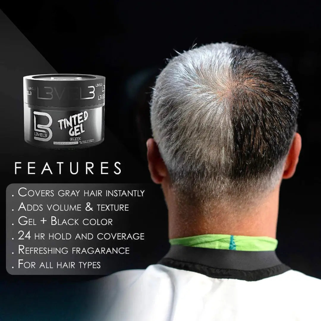 L3VEL3 Tinted Hair Gel – Black - BUYBARBER.COM