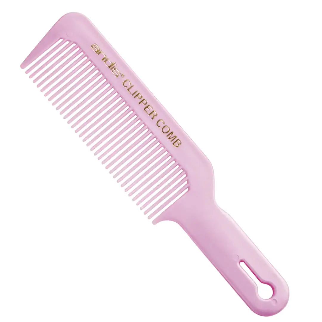 Pink Andis Taper comb on a white background