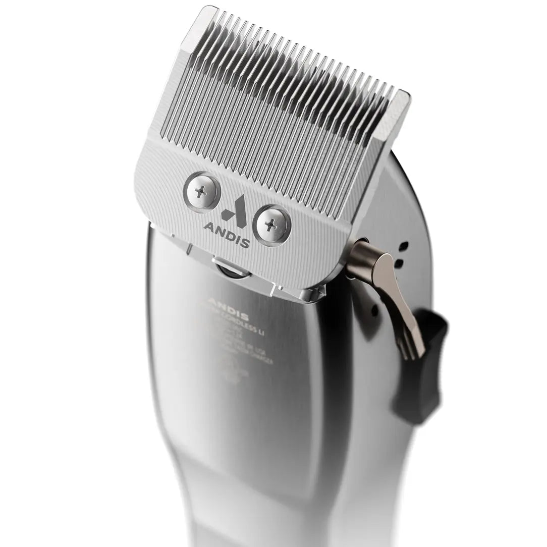 Silver Andis hair clipper on a white background