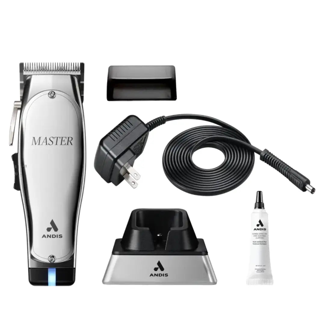 Andis hair trimmer set with accessories on a white background
