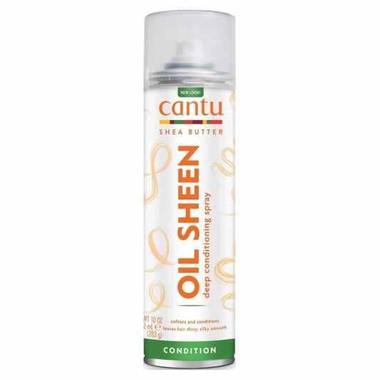 Cantu Oil Sheen deep conditioning spray can on a white background