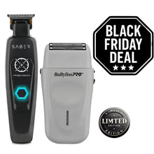 stylecraft saber Precision trimmer and FX3 shaver Two grooming tools, a black and gray BaBylissPro model, with 'Black Friday Deal' and 'Limited Edition' labels on a white background.