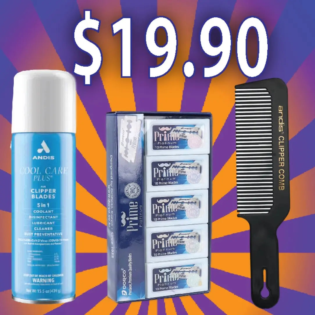 Cool Care Spray + Razor Blades + Clipper Comb Bundle BUYBARBER.COM