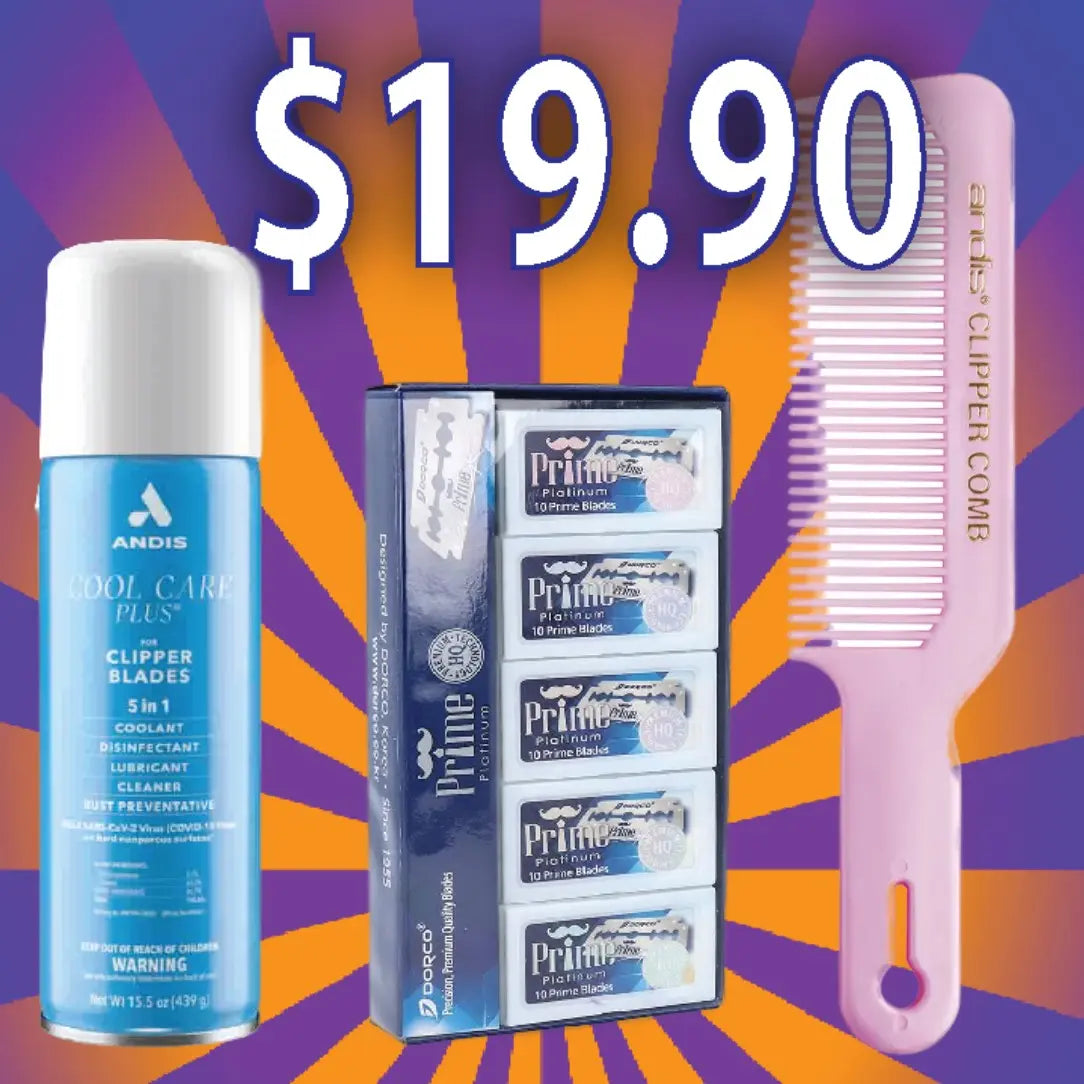 Cool Care Spray + Razor Blades + Clipper Comb Bundle BUYBARBER.COM