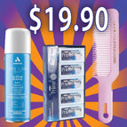 Cool Care Plus® 5-in-1 Clipper Spray - 15.5oz + Dorco Prime Platinum Double Edge Razor Blades 100pk + Pink Andis Professional Clipper Comb | Black | White | Pink Barber Fade Comb