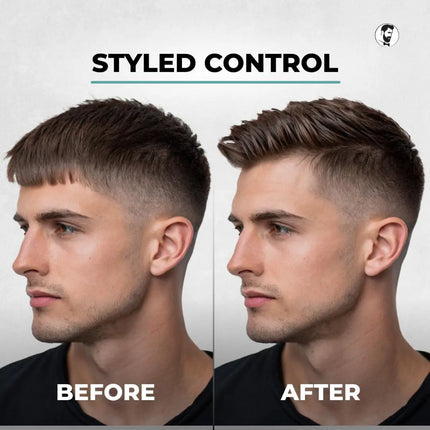 Gentlemen Republic Before and after comparison of a haircut with 'Styled Control' text above.