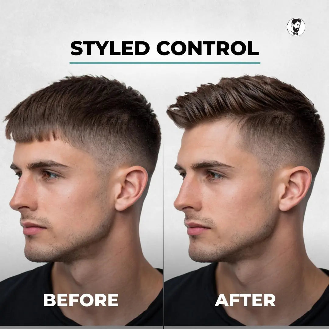 Gentlemen Republic Before and after comparison of a haircut with 'Styled Control' text above.