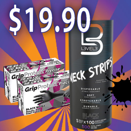 Level 3 Neck Strips + Black Nitrile Gloves Bundle