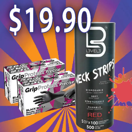 Level 3 Neck Strips + Barber Gloves Bundle BUYBARBER.COM