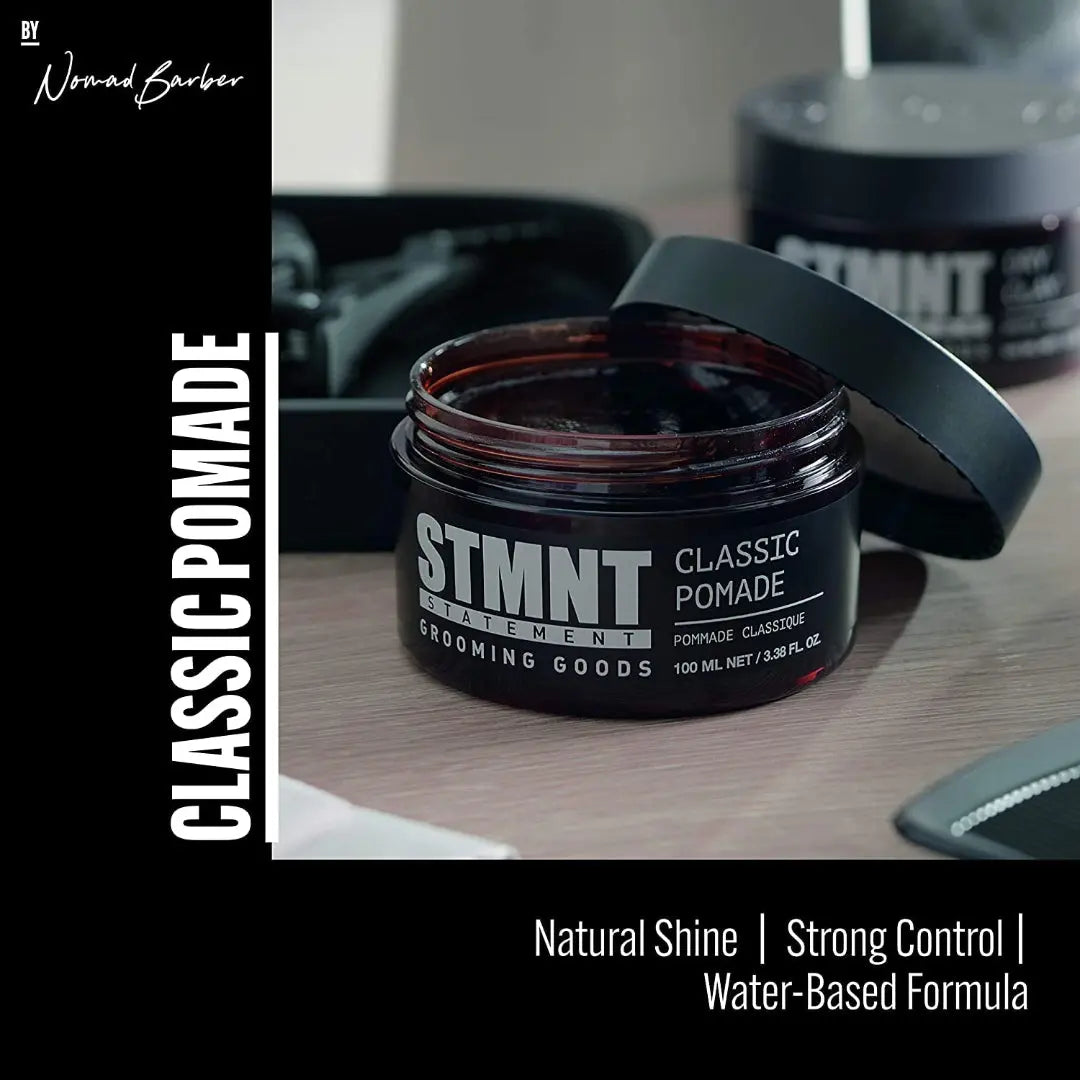STMNT Classic Pomade 3.38 oz — Strong Control, Natural Shine, Water‑Based - BUYBARBER.COM