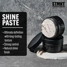 Shine paste container with text on a gray background, featuring the brand 'STMNT'.