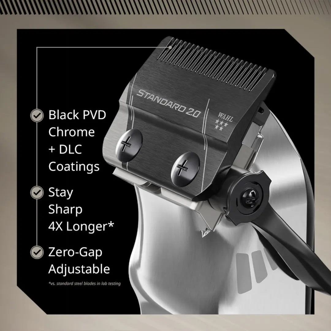 Wahl Senior 2.0 clipper blade detail on a black background