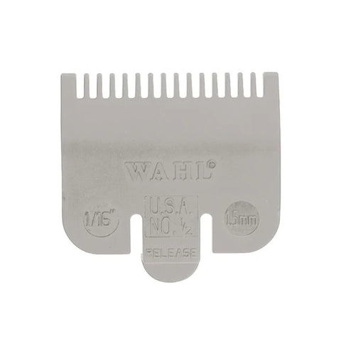 “Wahl light-gray 1/16 inch (#0.5) clipper guard on white background.”

