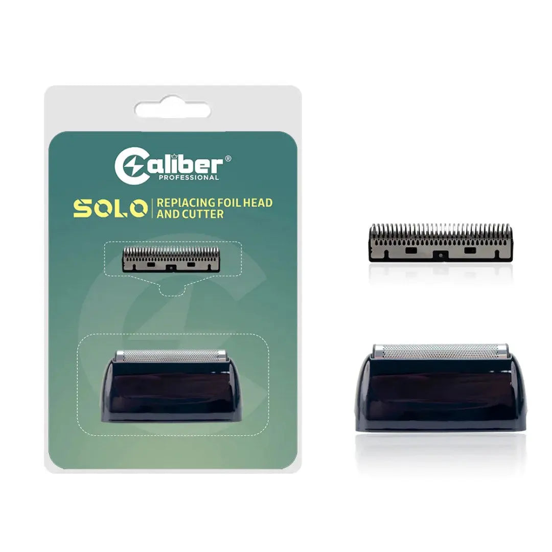 “Close-up of magnetic snap-on foil for Caliber Solo shaver.”

