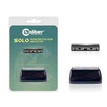 “Close-up of magnetic snap-on foil for Caliber Solo shaver.”

