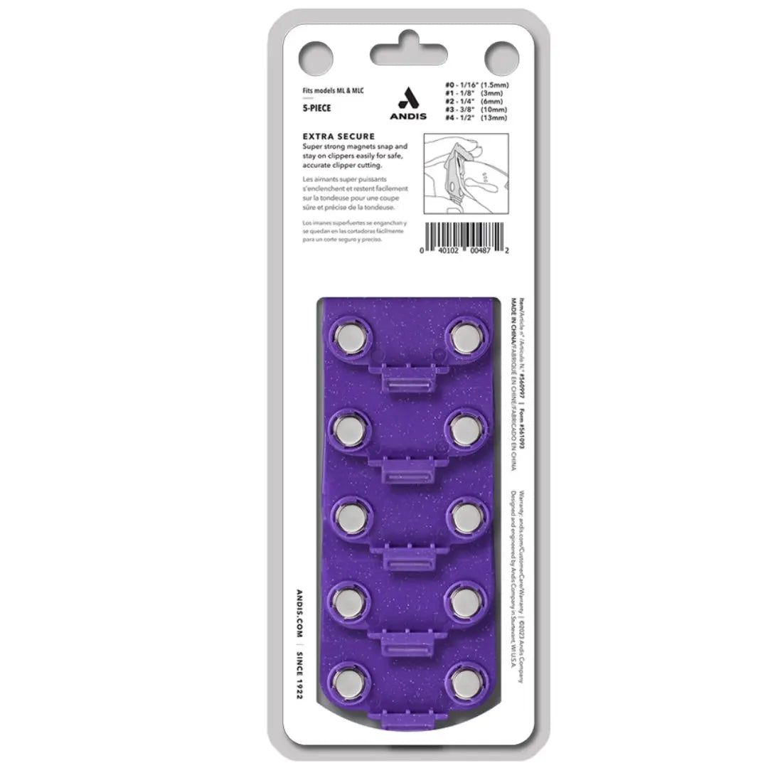 Andis 560997 OG Master Dual Magnet Clipper Guard Set - 5-Pack, Purple - BUYBARBER.COM