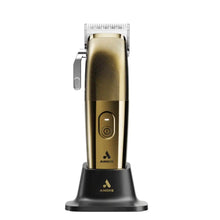 A gold-colored Andis Envy II Premier clipper with a charging stand.