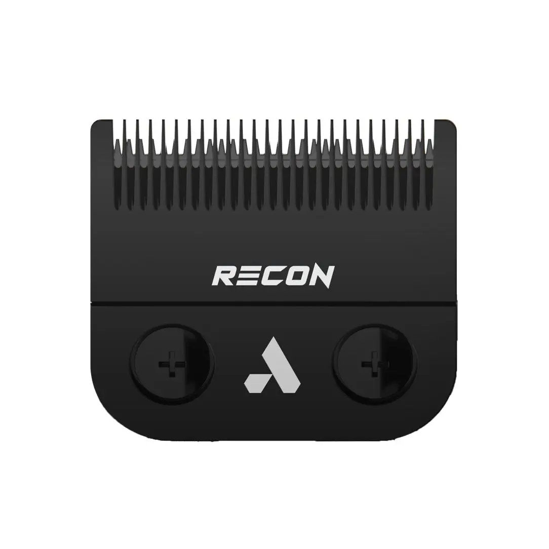 Andis Black hair clipper blade with 'RECON' branding on a white background
