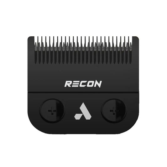 Andis Black hair clipper blade with 'RECON' branding on a white background