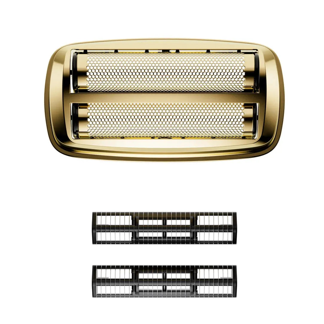 ANDIS ProFoil Plus II Replacement Foil Gold electric shaver head with two black grid filters on a white background