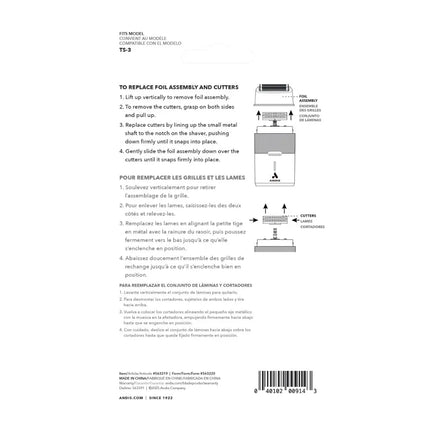 Instructions for replacing foil assembly and cutters on a product, with text and diagrams FOR ANDIS ProFoil Plus II Replacement Foil 
