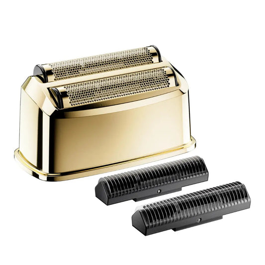 ANDIS ProFoil Plus II Replacement Foil Gold electric shaver head with two black replacement heads on a white background