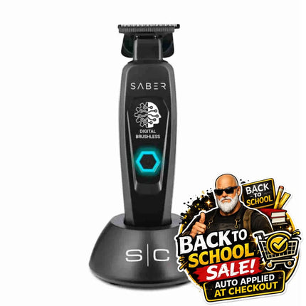 Saber Professional Cordless Hair Trimmer Full Metal Body Digital Brushless Motor - Black Stylecraft