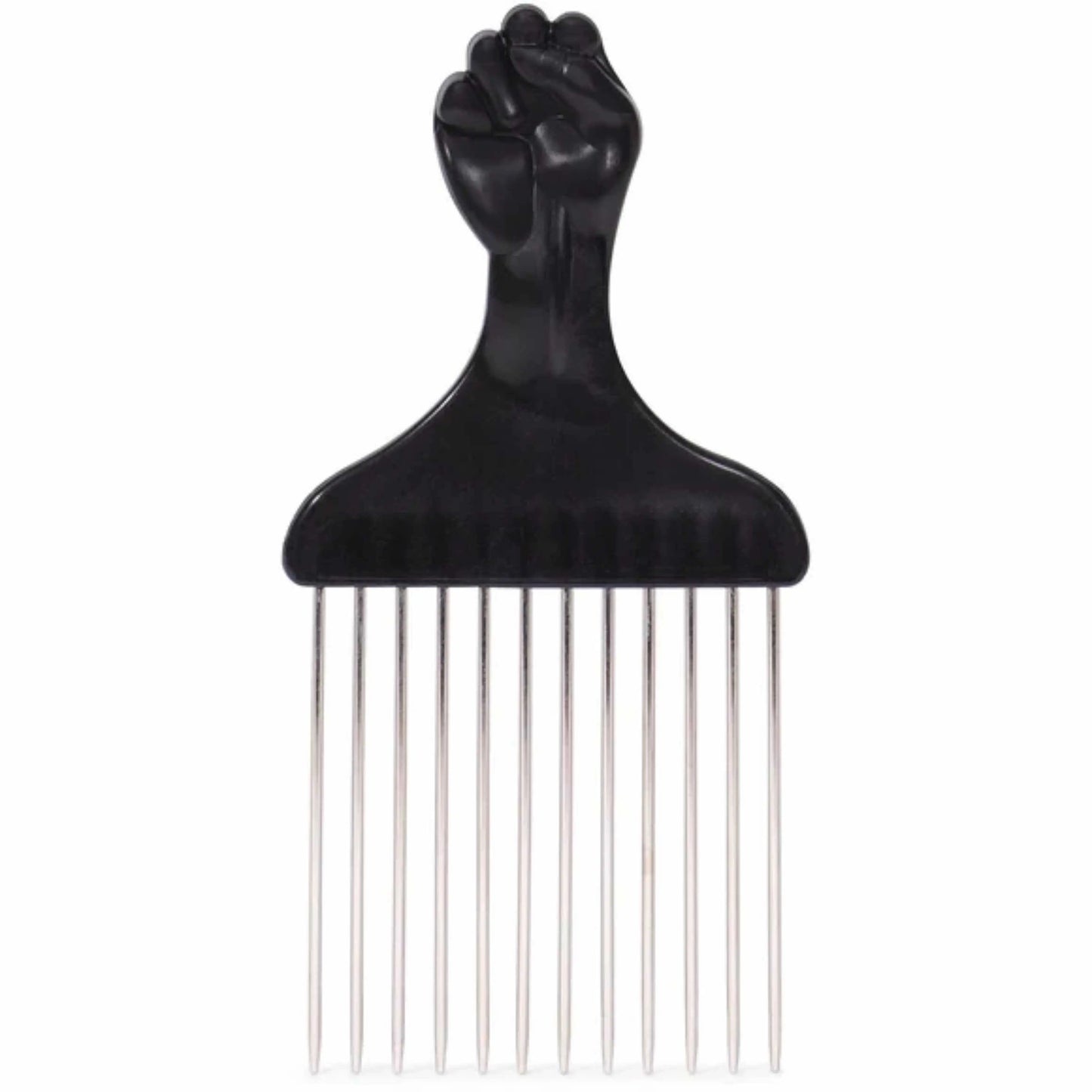 Black Afro pick comb on a white background