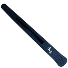 Navy blue hair straightener with a brand logo on a white background