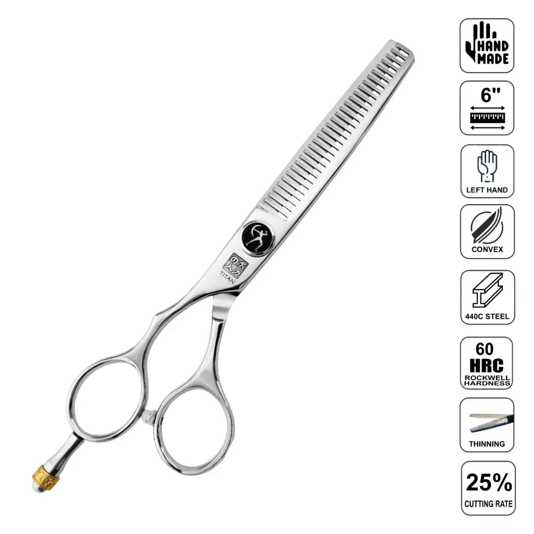 Professional Left-Handed Japanese Hair Thinning Shears | Hand Made | 6 Inch | 440C Stainless Steel - BUYBARBER.COM