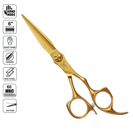 Professional Japanese 6" Gold Hair Cutting Shears – Hand Made 440C - BUYBARBER.COM