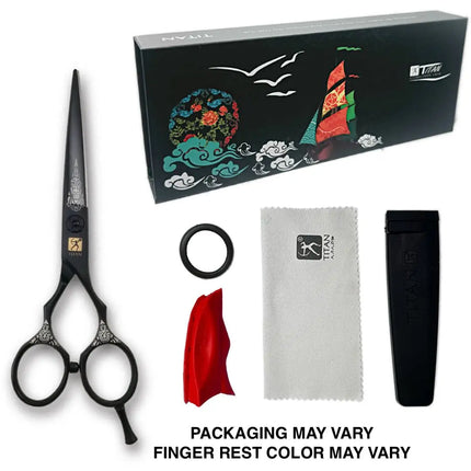 Professional Japanese Black Hair Cutting Shears | Tribal Series | 5.5 Inch | 440C BUYBARBER.COM