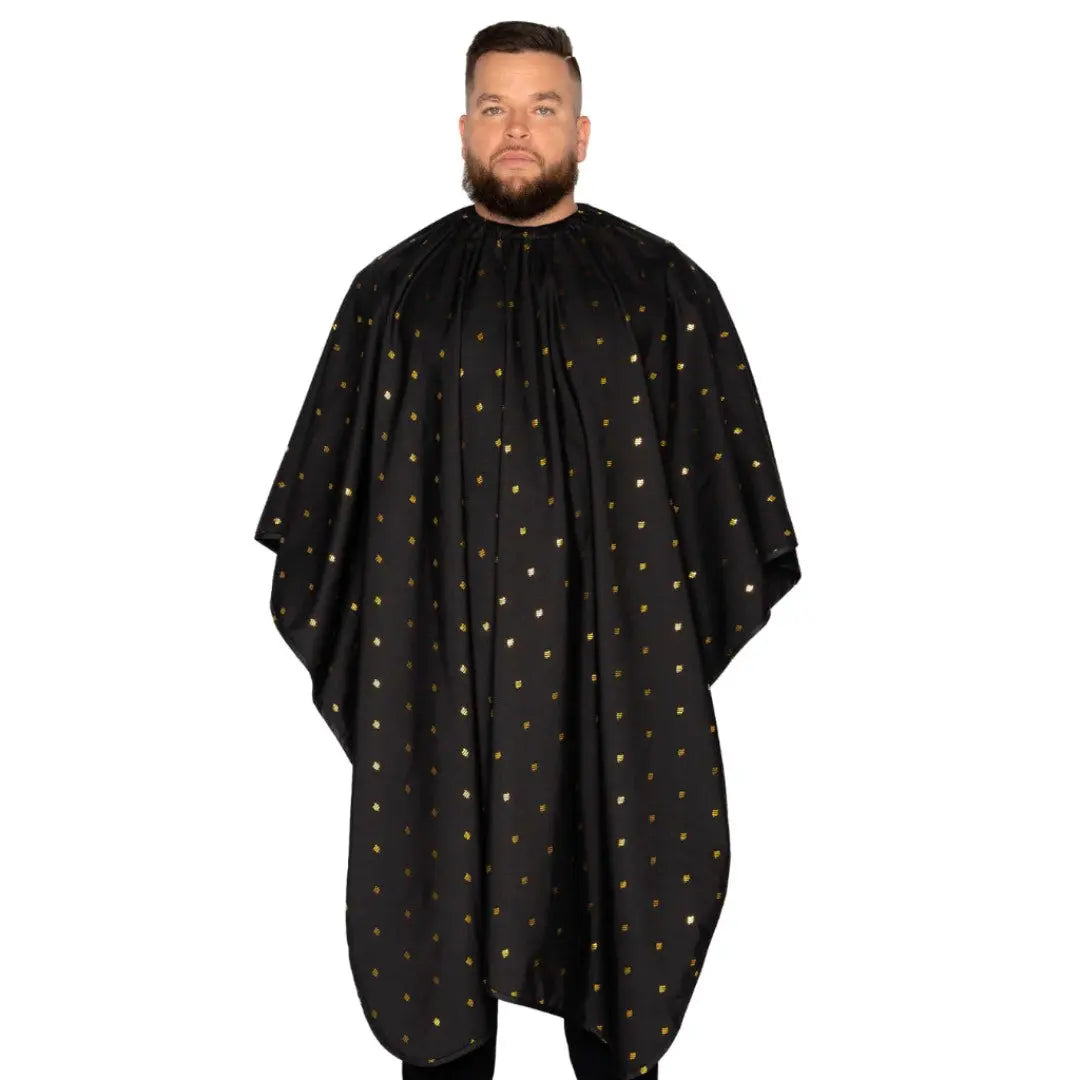 Barber Strong Shield Barber Cutting Cape - Black/Gold - BUYBARBER.COM