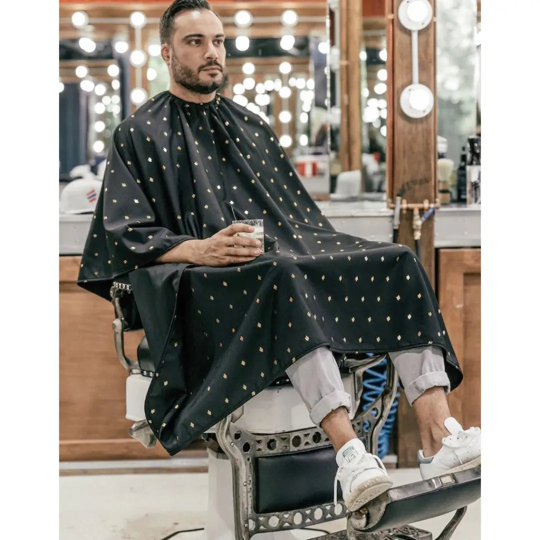 Barber Strong Shield Barber Cutting Cape - Black/Gold - BUYBARBER.COM