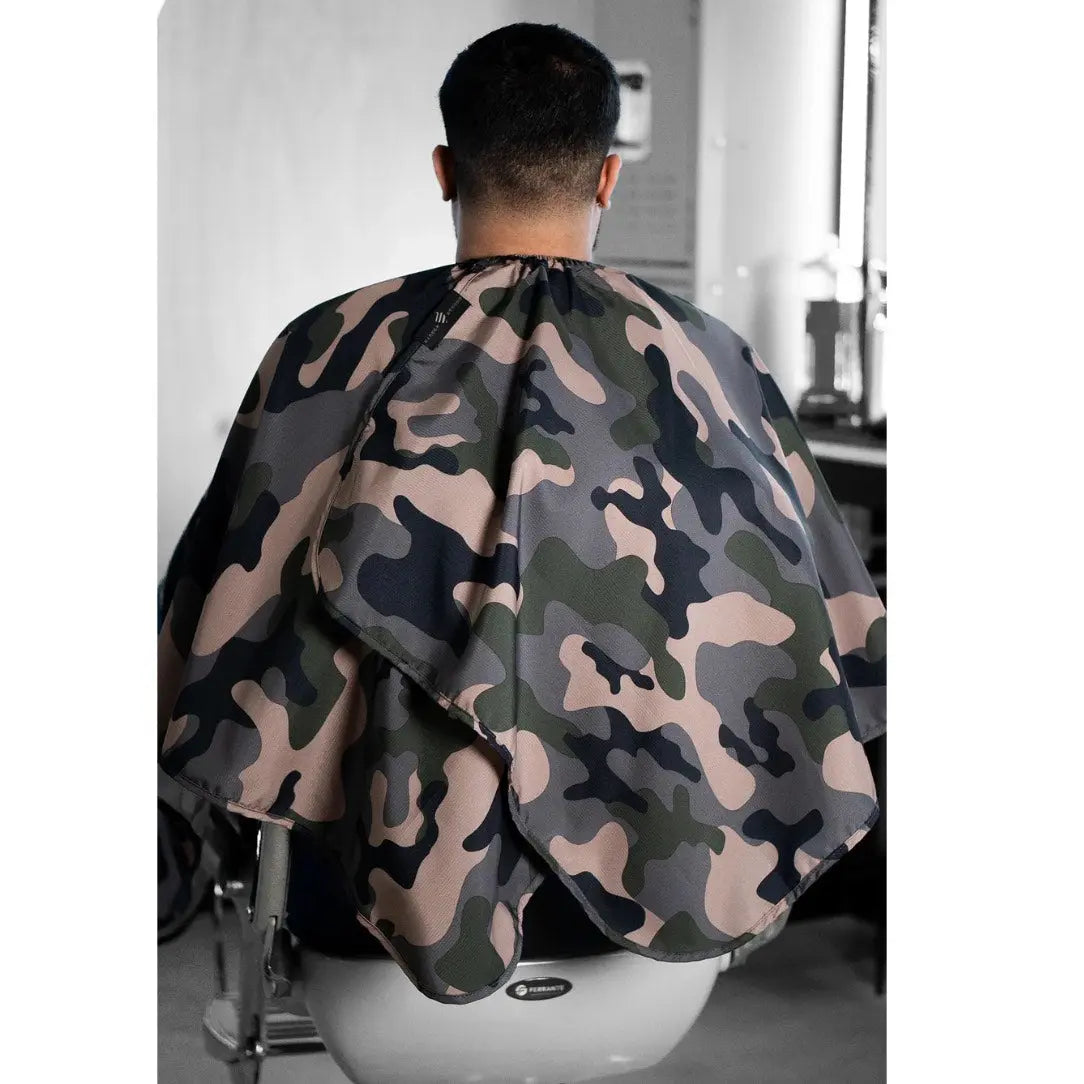 Barber Strong Camo Barber Cape | Static‑Free, Water‑Resistant - BUYBARBER.COM