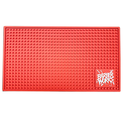 Barber Works Professional Station Mat 17.5" × 10" – Heavy‑Duty, Water & Heat Resistant Non‑Slip Tool Mat - BUYBARBER.COM