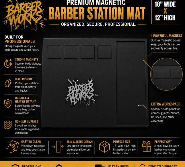 Barber Works Professional Magnetic Barber Workstation Mat Barber Works