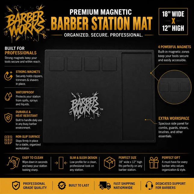 Barber Works Professional Magnetic Barber Workstation Mat Barber Works
