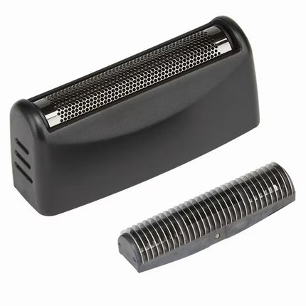 Black and silver metal shaver head on a white background